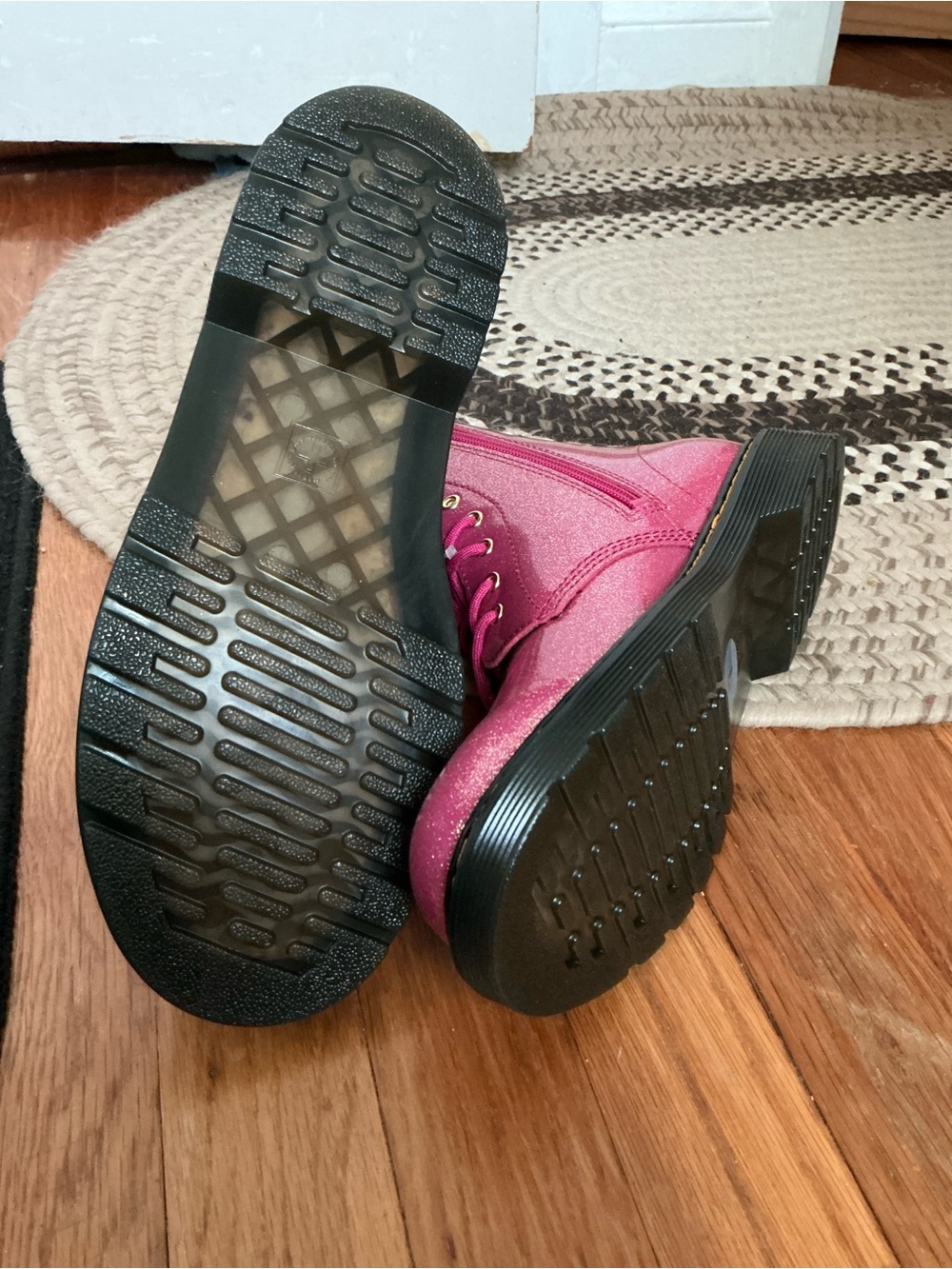 Dr. Martens Pink Glitter Lace-Up Combat Boots - Picture 4 of 11